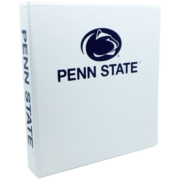 white vinyl 3 ring binder with Penn State and Athletic Logo